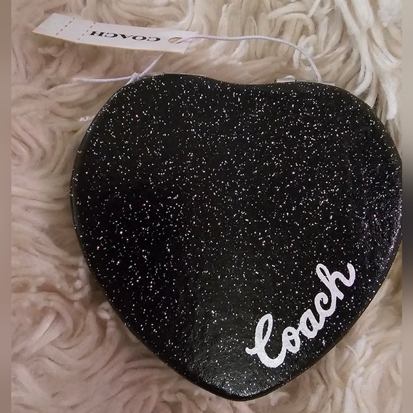 Coach Black Glitter Heart Shaped Dual Compact Mirror New With Tags - Picture 6 of 6